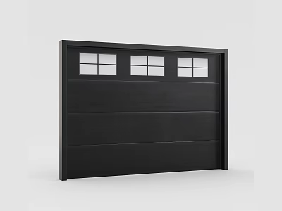 Modern Black Garage Door With Three Small Windows And Sleek Design 3d model