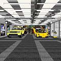 4S Car Showroom Displaying Cars in Spacious Interior with Modern Lighting and Glass Walls