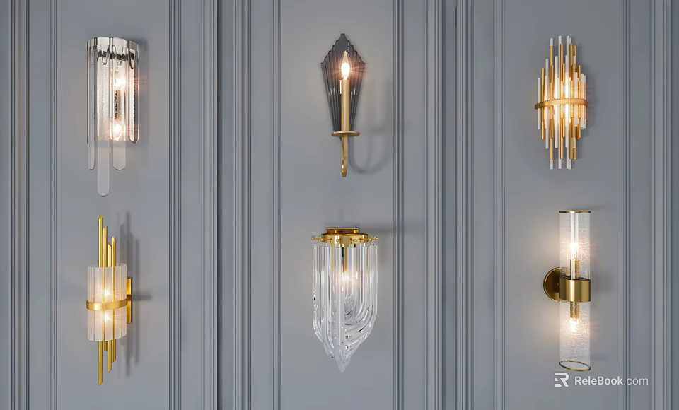 Crystal And Metal Wall Lamps With Modern Design And Gold Accents For Home Decor 3d model 