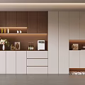 Modern Entryway Cabinet Sideboard With Wooden White Storage Decorative Shelves And LED Lighting