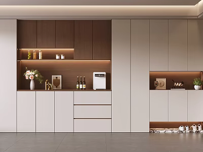 Modern Entryway Cabinet Sideboard With Wooden White Storage Decorative Shelves And LED Lighting 3d model