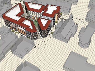 Modern Commercial Street With Surrounding Buildings And Pedestrian Public Square 3d model