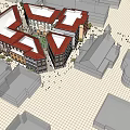 Modern Commercial Street With Surrounding Buildings And Pedestrian Public Square