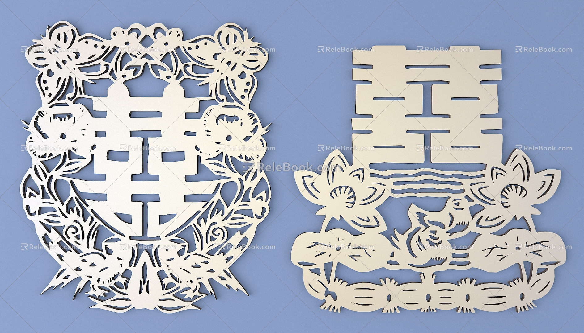 Chinese Happy Character Paper-cut Carved Hollow Carved 3d model