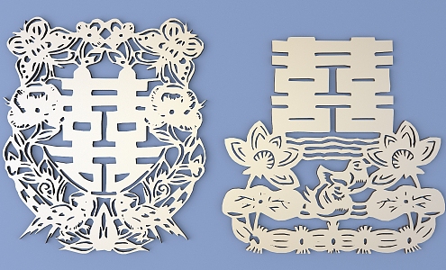 Chinese Happy Character Paper-cut Carved Hollow Carved 3d model