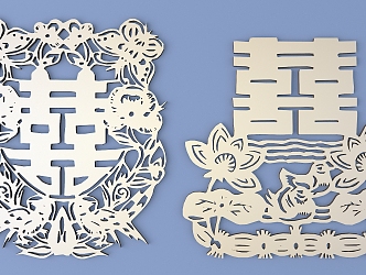 Chinese Happy Character Paper-cut Carved Hollow Carved 3d model