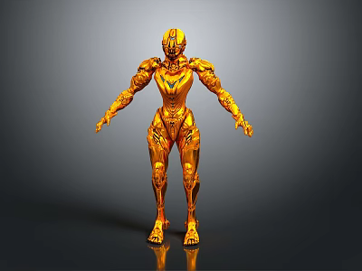 Golden Mechanical Humanoid Game Movie Character With Detailed Armored Design 3d model