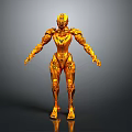 Golden Mechanical Humanoid Game Movie Character With Detailed Armored Design