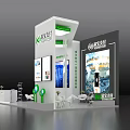 Modern Exhibition Booth Design for Rongbaolai with Large Screen Blue Landscape Display Tables and Chairs