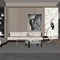 Modern Living Room Interior Design With White Sofa Black And White Artwork And Marble Wall