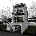 Elegant White Detached Villa With Balcony Green Plants And Flower Decorations