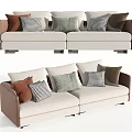 Modern Beige Multi Person Sofa With Brown Green Checkered Decorative Pillows 3d model