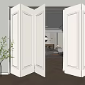 White Folding Doors In Modern Interior Open To Bedroom With Wooden Flooring