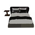 Modern Minimalist Double Bed With Black White Bedding And Side Nightstand 3d model