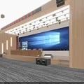 Spacious Modern Conference Hall Interior With Large Screen Red Seats And Wooden Decor