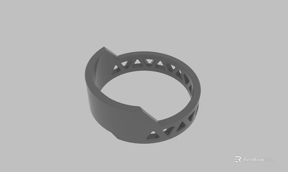 Gray Decorative Ring Shaped Accessory with Hollow Triangular Cutout Patterns 3d model 