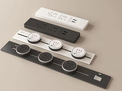 Modern Electrical Socket Panels in Different Colors with USB Ports and Round Switches 3d model