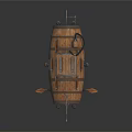 Vintage Wooden Barrel Warship Model With Small Cabin Windows Oar And Metal Parts