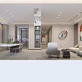 Modern Living Dining Room Interior With Marble Wall TV Sofa And Coffee Table