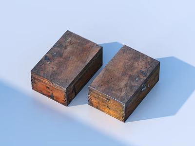 Two Brown Wooden Blocks With Textured Worn Surfaces On Light Blue Background 3d model