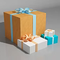 Stacked Gift Boxes Display Large Orange Box Blue Ribbon Small White Blue Boxes Colorful Bows