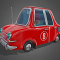 Vintage Red Classic Car With Number 8 On Side Round Headlights And Chrome Accents
