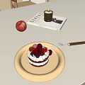 Delicious Layered Cake Topped With Fresh Cherries Blackberries And Apple On Plate