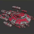 Sci Fi Spaceship 3D Model With Red And Silver Exterior Multiple Engines And Circular Hull 3d model