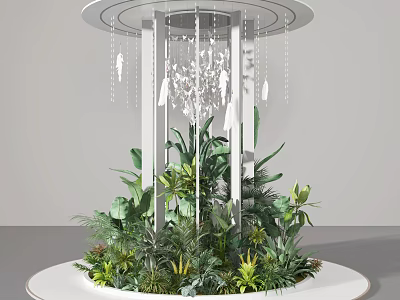 Decorative Plant Arrangement With Circular Base White Vertical Structure And Lush Green Plants 3d model