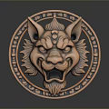 Scenic Landscape Featuring Bronze Circular Lion Head Badge With Reflection 3d model