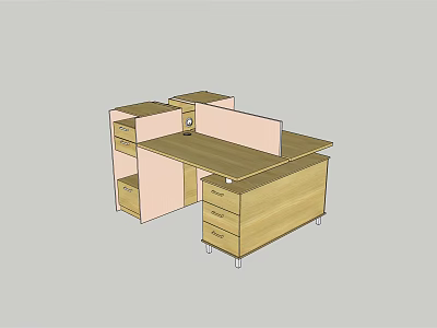 Modern Wooden Office Desk With Multiple Drawers Partition And Storage Cabinets 3d model