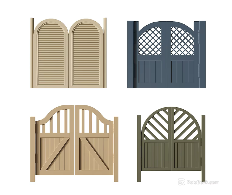 Various Double Doors With Different Designs And Color Options For Home Exteriors 3d model 