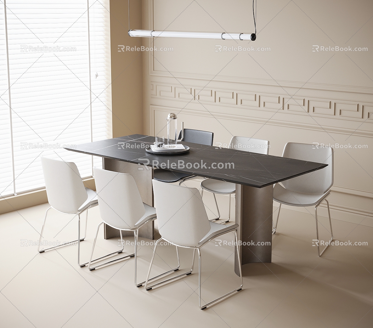 Modern Dining Table and Chair Combination Dining Table Dining Chair Single Chair Chandelier 3d model