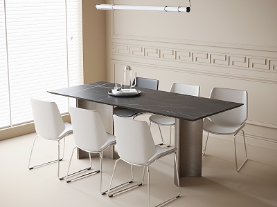 Modern Dining Table and Chair Combination Dining Table Dining Chair Single Chair Chandelier 3d model