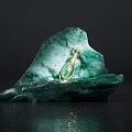 Elegant Window Display With Green Rock Structure Golden Bottle Green Grass And Purple Flowers