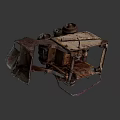 Old Rusty Functional Vehicle With Metal Bucket And Four Small Wheels 3d model