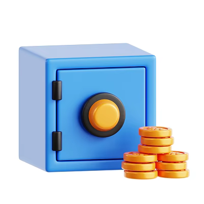 Decorative Ornament Set With Blue Safe And Stacked Orange Coins 3d model