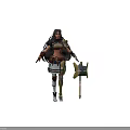 Female Fantasy Game Movie Character With Long Braided Hair Leather Armor And Gear Shaped Weapons