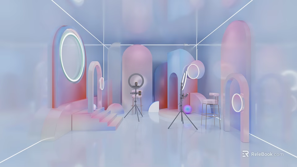 Modern Public Office Space Interior With Collaborative Workstations And LED Lighting 3d model