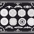 Various Intricate Carved Decorative Pieces With Circular And Floral Patterns