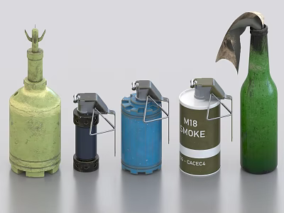 Military Weapons Collection Including M18 Smoke Grenades And Molotov Cocktails With Metal Parts 3d model