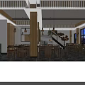 Modern Chinese Restaurant Interior With Wooden Pillars Hanging Lights Decorative Wall And Dining Tables