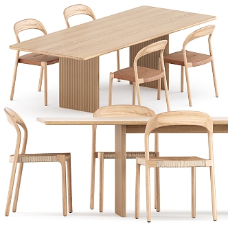 Vi pp solid wood rattan dining table and chair 3d model