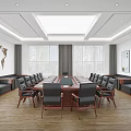 Modern Conference Room Interior Design With Long Table Black Leather Chairs And World Map 3d model