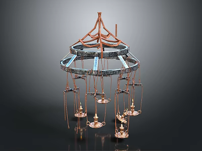 Unique Multi Layer Chandelier With Metal Frame And Hanging Decorative Lamps 3d model
