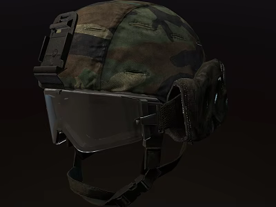 Camouflage Military Helmet With Transparent Visor Adjustable Straps And Tactical Attachments 3d model