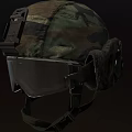 Camouflage Military Helmet With Transparent Visor Adjustable Straps And Tactical Attachments
