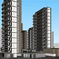 Modern High Rise Residential Area With Courtyard Green Space And Urban Landscape Design