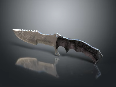 Tactical Military Knife With Serrated Blade And Black Textured Handle 3d model