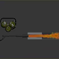 Portable Military Flamethrower Weapon With Green Fuel Tanks Emitting Flaming Orange Jet